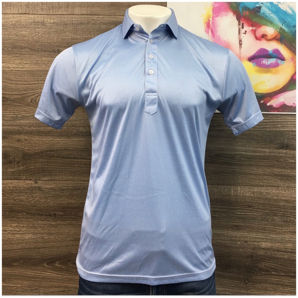 Collars‎ & Co Men's Blue Gingham Dress Collar Polo Shirt Medium Short Sleeve